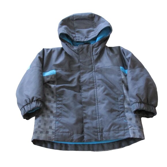 Cherokee Zip Up Hooded Winter Coat Toddler Boys Size 18M Gray‎ Blue Inner Liner - Picture 1 of 12